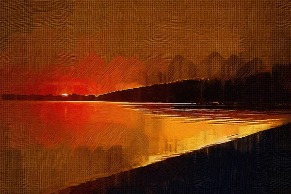 Ζωγραφική με λάδι επίδραση ηλιοβασίλεμα στον κόλπο — Φωτογραφία Αρχείου