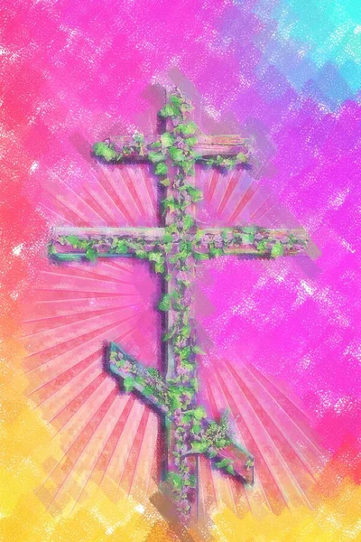 Cross with flowers, symbol of the Christian faith — Stock Photo, Image