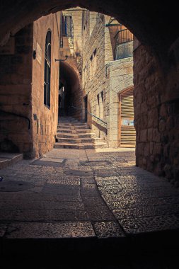 Antik şehrin taş sokakları. Kudüs. İsrail.