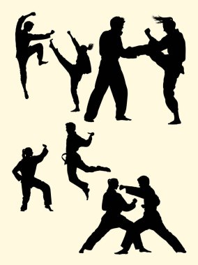 Karate egzersiz çift silüeti. Sembol, logo, web simgesi, maskot, işaret veya herhangi bir tasarım için iyi kullanmak istiyorum.