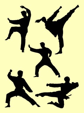 İnsanlar egzersiz karate dövüş ve savunma sanatı silüeti. Sembol, logo, web simgesi, maskot, işaret veya herhangi bir tasarım için iyi kullanmak istiyorum. 