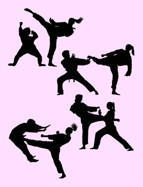 Karate egzersiz çift silüeti. Sembol, logo, web simgesi, maskot, işaret veya herhangi bir tasarım için iyi kullanmak istiyorum.