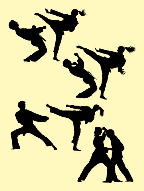 Karate egzersiz çift silüeti. Sembol, logo, web simgesi, maskot, işaret veya herhangi bir tasarım için iyi kullanmak istiyorum.
