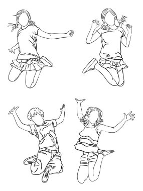 Etkin çocuklar hat sanatı. Sembol, logo, boyama kitabı, web simgesi, maskot, işaret veya istediğiniz herhangi bir tasarım için iyi kullanmak.