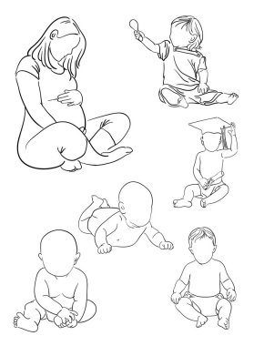 Hat sanatı kadın ve bebek. Sembol, logo, web simgesi, maskot, işaret veya herhangi bir tasarım için iyi kullanmak istiyorum. 