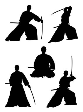 Geleneksel savaş sanatı silüeti. Sembol, logo, web simgesi, maskot, işaret veya herhangi bir tasarım için iyi kullanmak istiyorum. 