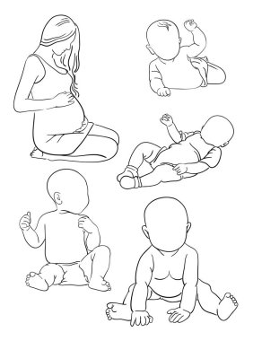 Hat sanatı kadın ve bebek. Sembol, logo, web simgesi, boyama kitabı, maskot, işaret veya istediğiniz herhangi bir tasarım için iyi kullanmak. 