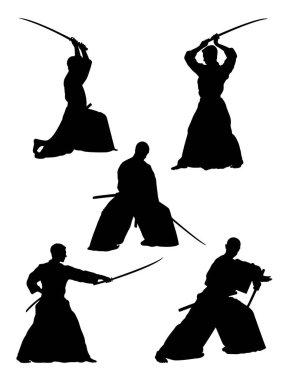 Geleneksel savaş sanatı silüeti. Sembol, logo, web simgesi, maskot, işaret veya herhangi bir tasarım için iyi kullanmak istiyorum. 