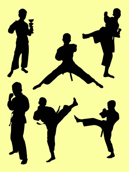 Silhouet Van Kinderen Oefening Karate Goed Gebruik Voor Symbool Logo — Stockvector