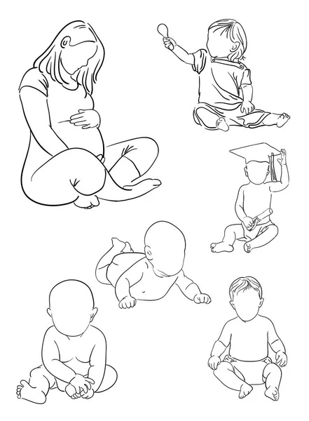 Hat sanatı kadın ve bebek. Sembol, logo, web simgesi, maskot, işaret veya herhangi bir tasarım için iyi kullanmak istiyorum. 