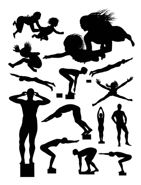 Yüzücü Silüeti Sembol Logo Web Simgesi Maskot Işaret Veya Herhangi — Stok Vektör