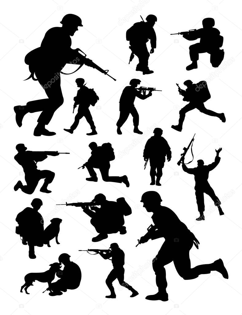 Silhouette of soldier. Good use for symbol, logo, web icon, mascot, sign, or any design you want.