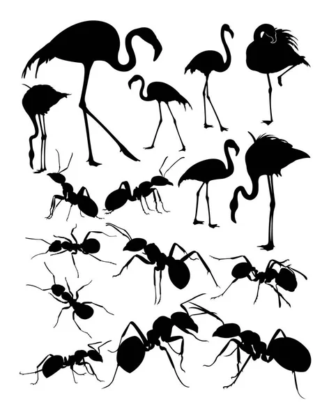 Silhouette Von Flamingos Und Ameisen Gute Verwendung Für Symbol Logo — Stockvektor