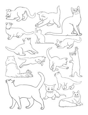 Kedi hat sanatı. Sembol, logo, web simgesi, boyama kitabı, maskot, işaret veya istediğiniz herhangi bir tasarım için iyi kullanmak.