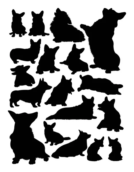 Корги Собаки Тварин Силуети Векторні Ілюстрації Ефективно Використовувати Символу Логотип — стоковий вектор