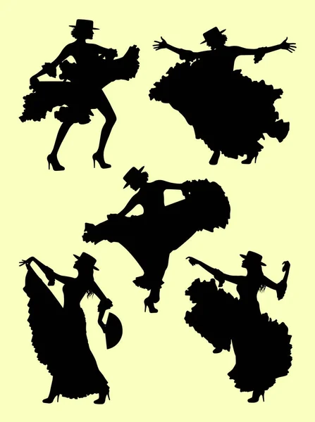 Táncoló Flamenco Silhouette Szimbólum Embléma Pókháló Ikon Kabala Jel Vagy — Stock Vector