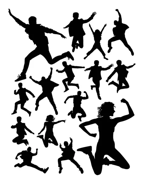 Persone Attive Che Saltano Silhouette Buon Uso Simbolo Logo Icona — Vettoriale Stock