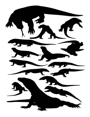 Komodo hayvan siluetleri. Sembol, logo, web simgesi, maskot, işaret veya herhangi bir tasarım için iyi kullanmak istiyorum.