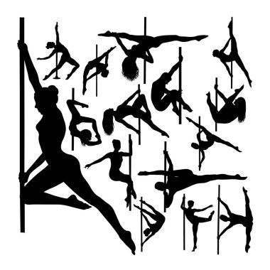 Pole dancer jest siluetleri. Sembol, logo, web simgesi, maskot, işaret veya herhangi bir tasarım için iyi kullanmak istiyorum.