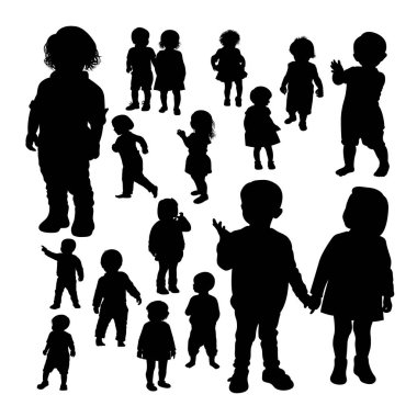 Yürümeye başlayan çocuk jest siluetleri. Sembol, logo, web simgesi, maskot, işaret veya herhangi bir tasarım için iyi kullanmak istiyorum.