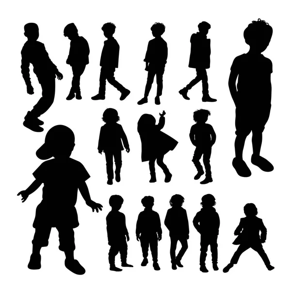 Kleine Jungen Silhouetten Gute Verwendung Für Symbol Logo Websymbol Maskottchen — Stockvektor