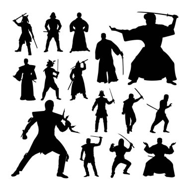 Samuray siluetleri jest. Sembol, logo, web simgesi, maskot, işaret veya herhangi bir tasarım için iyi kullanmak istiyorum.