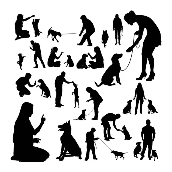 Köpek eğitmeni siluetleri. Sembol, logo, web simgesi, maskot, işaret veya herhangi bir tasarım için iyi kullanmak istiyorum.