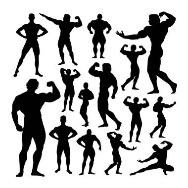 Vücut geliştirmeci siluetleri. Sembol, logo, web simgesi, maskot, işaret veya istediğiniz herhangi bir tasarım için iyi kullanım.