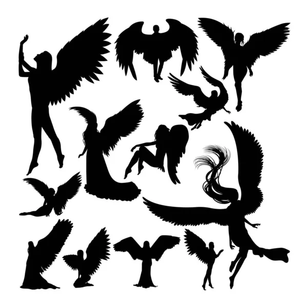 Силуэты Ангелов Хорошее Использование Символа Логотипа Веб Значка Талисмана Вывески — стоковый вектор