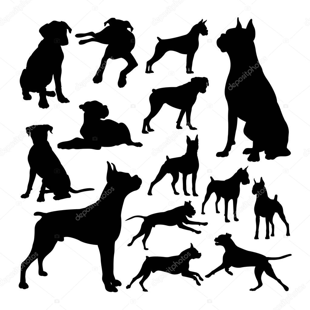 Boxer dog animal silhouettes. Good use for symbol, logo, web icon, mascot, sign, or any design you want.