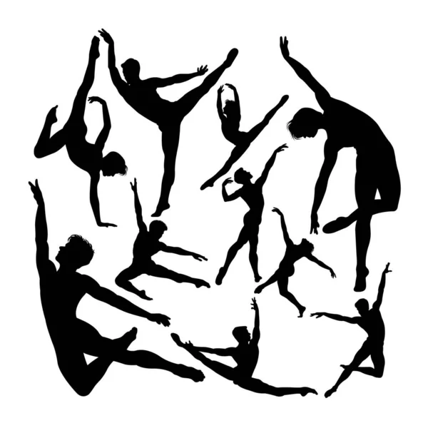 Enerjik Erkek Balerin Siluetleri Sembol Logo Web Simgesi Maskot Işaret — Stok Vektör