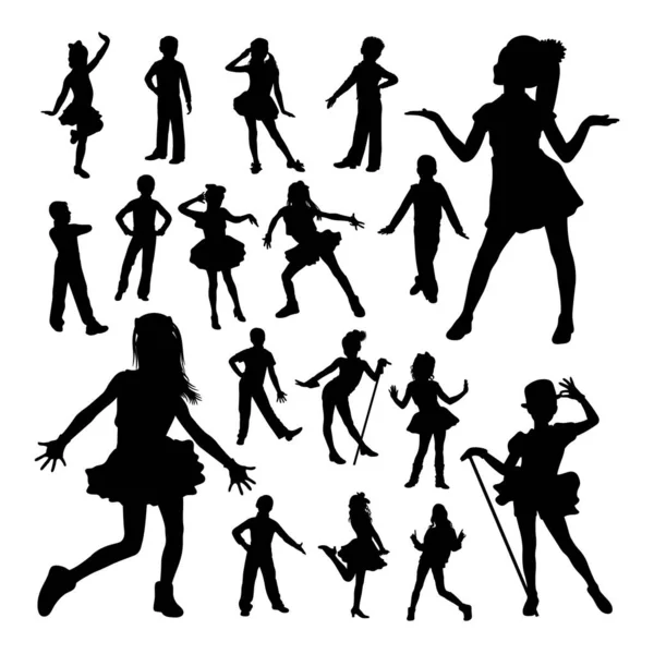 Adorables Silhouettes Enfants Dansant Bon Usage Pour Symbole Logo Mascotte — Image vectorielle