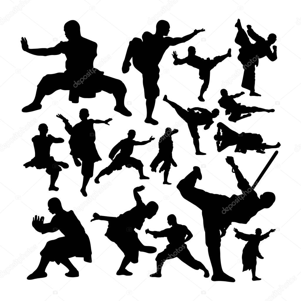 Shaolin monk martial art silhouettes. Good use for symbol, logo, web icon, mascot, sign, or any design you want.