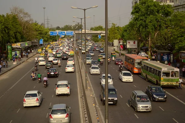 Delhi India April 2014 Traffic Jam Road Cars Buses Other — Stock Photo, Image