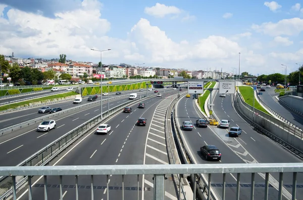 Istanbul Turkey September 2018 Aerial View Pedestrian Bridge Cars Driving — Stock Photo, Image