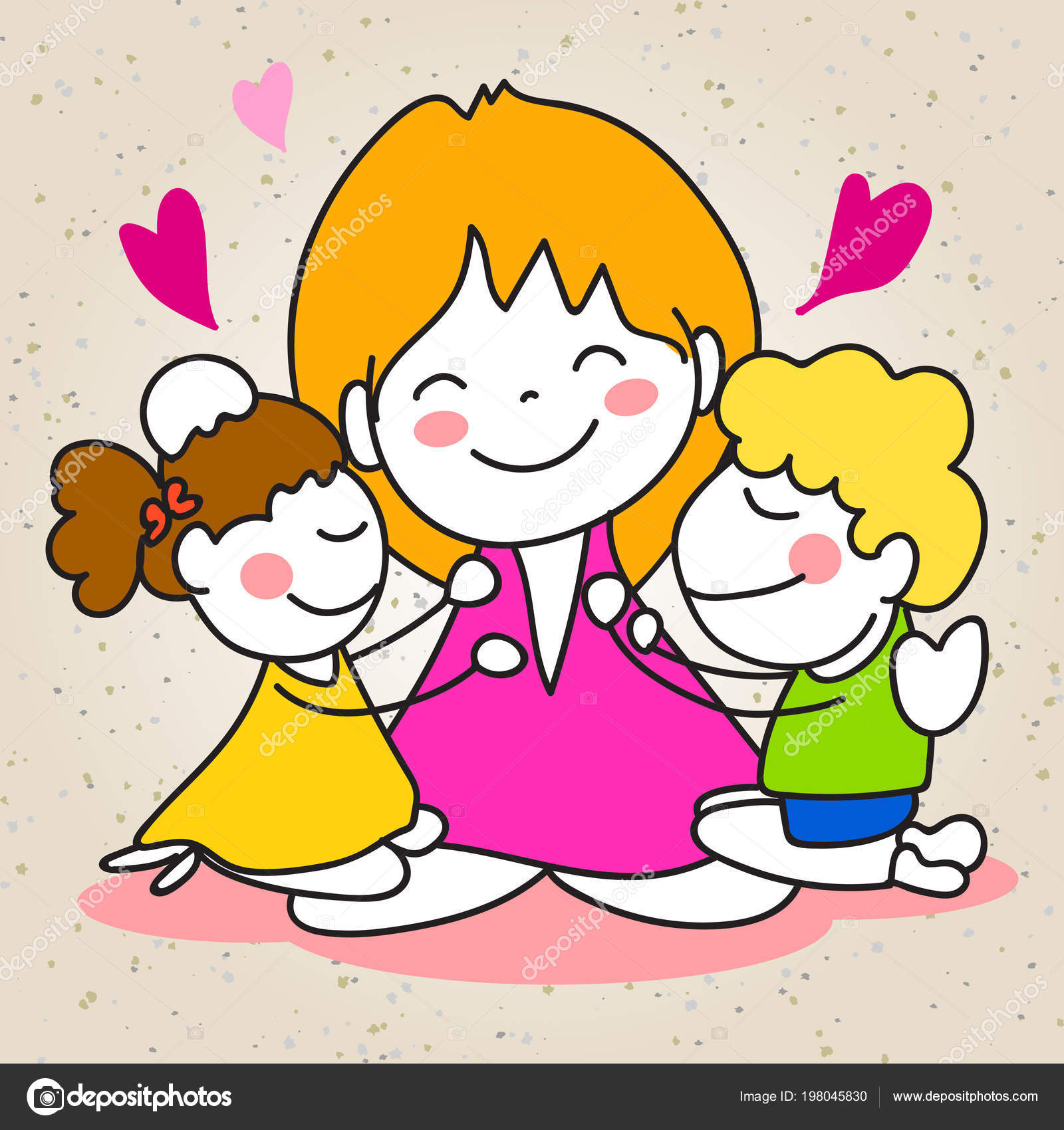 Hand Drawing Cartoon Character Happy Mothers Day Vector
