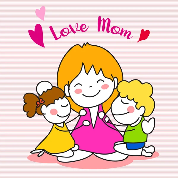 Handzeichnung Zeichentrickfigur Glücklichen Muttertag Vektorillustration Abstrakte Menschen Mutter Und Kinder — Stockvektor