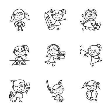 Çizim karikatür mutlu çocuklar geri okul vektör illustrati için el