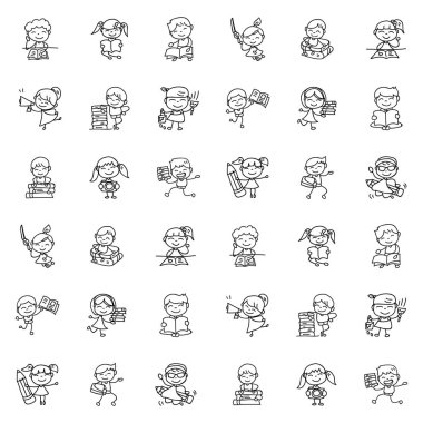 Çizim karikatür mutlu çocuklar geri okul vektör illustrati için el