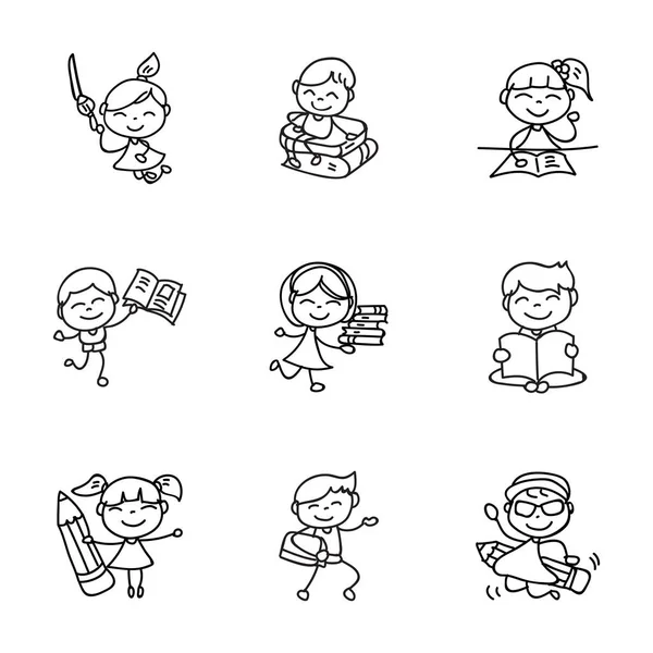 Handzeichnung Cartoon glückliche Kinder zurück zur Schule Vektor Illustrati — Stockvektor
