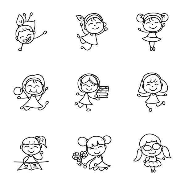 Disegno a mano cartone animato bambini felici vettoriale illustrazione — Vettoriale Stock