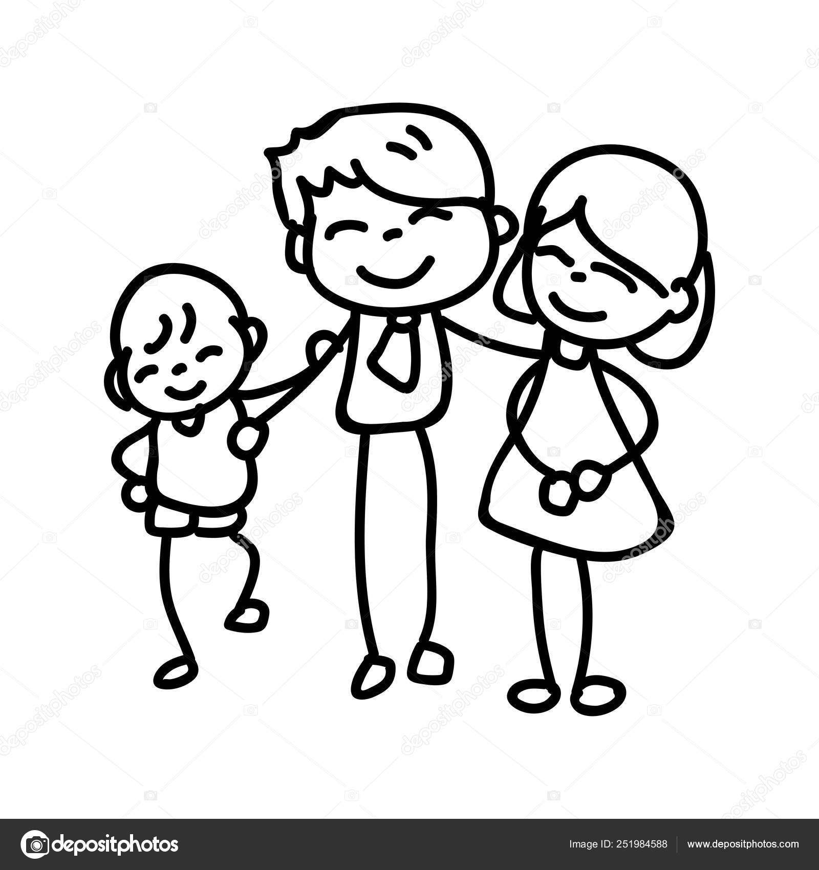 —　251984588　手描きの抽象漫画人々　©atthameeni　の幸せ家族の幸せコンク　ストックベクター