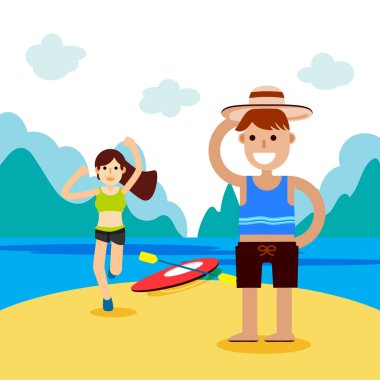 Mutluluk ve tatil geri Yaz vektör illüstrasyon kavramı