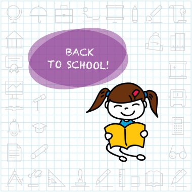 Çizgi film karakteri mutlu insanlar eğitim için mutluluk konsepti olan çocuklar ve okul tasarım geçmişine geri dönüş.