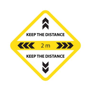 Mesafe levhanı işi yeniden açmak için sakla. Covid-19 koronavirüs salgınına bağlı yeni bir sosyal mesafe. Sağlık ve tıbbi vektör.