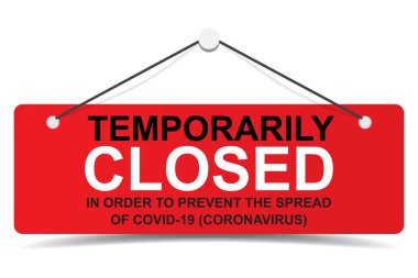 Covid-19 Coronavirus salgını premium vektörünün yayılmasını önlemek için geçici olarak kapatıldı. Kapı işareti, çıkartma, dükkan açmak için lazer kesimi
