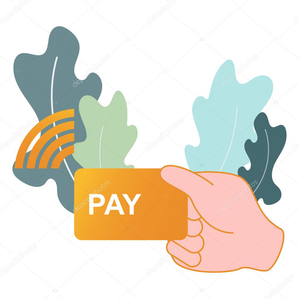 Contactless, cashless payment buying illustration. Digital disruption, social distancing, new normal concept prevention and protection for reopening after covid-19, coronavirus outbreak. Abstract illustration vector.
