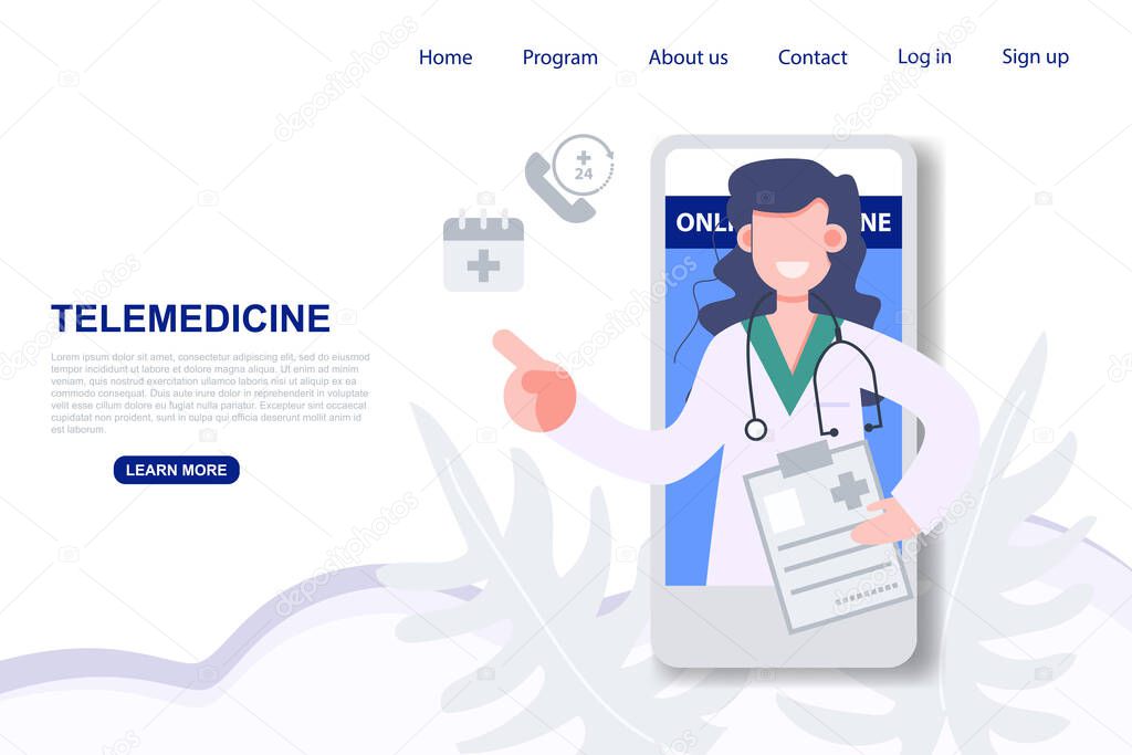 Telemedicine consulting doctor on mobile phone from anywhere. online medicine consultant concept vector illustration during covid-19 coronavirus outbreak.  Health care and medical technology. Abstract flat character. Landing page for digital screen w