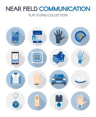 Alan iletişim teknolojisi düz Icons Set