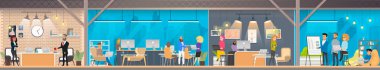 Coworking Office insanlar vektör çalışma ile merkezi